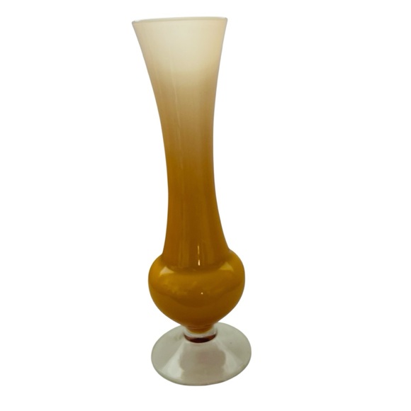 Vintage Italy Art Glass Yellow Amber Mid-Century Footed Pedestal Vase - Picture 2 of 6